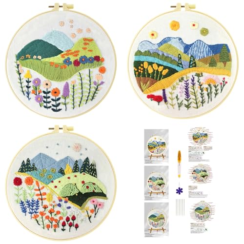 51buyoutgo 3pcs Blumen Gras Stickset Sticken Set für Erwachsene Anfänger Embroidery Kit Stickerei Stick Set Stickvorlagen Kreuzstich Vorgedruckt Stickbilder Stickbild Stickpackung Stickvorlage von 51buyoutgo