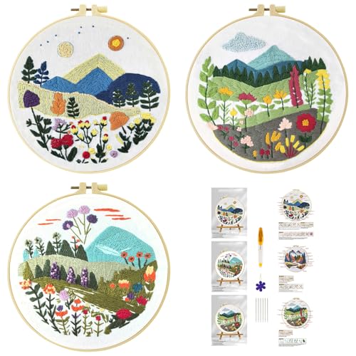 51buyoutgo 3pcs Blumen Gras Stickset Sticken Set für Erwachsene Anfänger Embroidery Kit Stickerei Stick Set Stickvorlagen Kreuzstich Vorgedruckt Stickbilder Stickbild Stickpackung Stickvorlage von 51buyoutgo