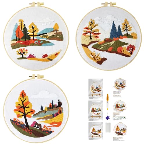 51buyoutgo 3pcs Flusslandschaft Stickset Sticken Set für Erwachsene Anfänger Embroidery Kit Stickerei Stick Set Stickvorlagen Kreuzstich Vorgedruckt Stickbilder Stickbild Stickpackung Stickvorlage von 51buyoutgo