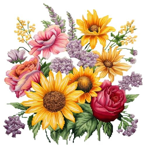 51buyoutgo Kreuzstich Set Vorgedruckt Blumen, Stickvorlagen Stickbilder Vorgedruckt Kreuzstich Stickpackungen Stickpackung Cross Stitch Embroidery Kit Stickset Sticken Set Erwachsene Anfänger von 51buyoutgo