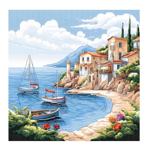 51buyoutgo Kreuzstich Set Vorgedruckt Buchtlandschaft, Stickvorlagen Stickbilder Vorgedruckt Kreuzstich Stickpackungen Stickpackung Cross Stitch Embroidery Kit Stickset Sticken Set Erwachsene Anfänger von 51buyoutgo