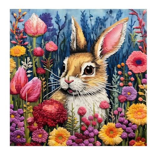 51buyoutgo Kreuzstich Set Vorgedruckt Kaninchen Tier, Stickvorlagen Stickbilder Vorgedruckt Kreuzstich Stickpackungen Stickpackung Cross Stitch Embroidery Kit Stickset Sticken Set Erwachsene Anfänger von 51buyoutgo