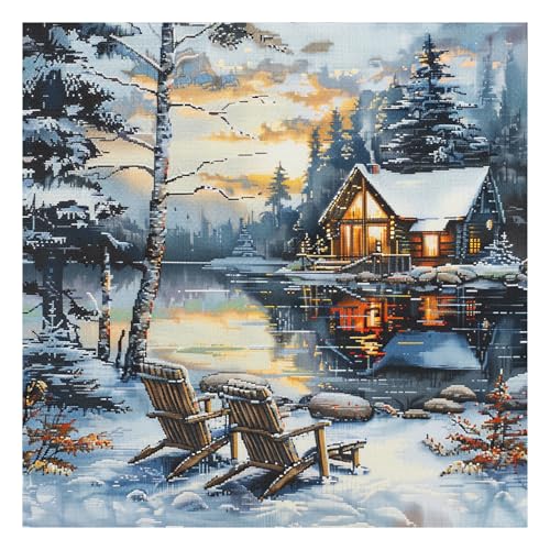 51buyoutgo Kreuzstich Set Vorgedruckt Landschaft Fluss Stickvorlagen Stickbilder Vorgedruckt Kreuzstich Stickpackungen Stickpackung Cross Stitch Embroidery Kit Stickset Sticken Set Erwachsene Anfänger von 51buyoutgo