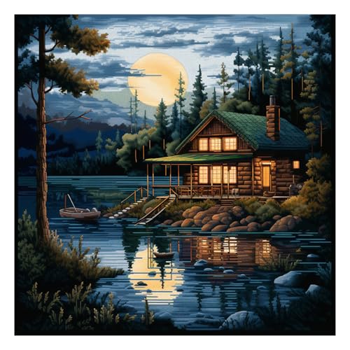 51buyoutgo Kreuzstich Set Vorgedruckt Landschaft See, Stickvorlagen Stickbilder Vorgedruckt Kreuzstich Stickpackungen Stickpackung Cross Stitch Embroidery Kit Stickset Sticken Set Erwachsene Anfänger von 51buyoutgo