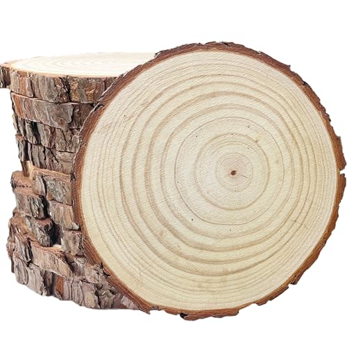 10 Stück 25,4 - 27,9 cm unlackierte Holzscheiben für Tafelaufsätze, natürliche Holz-Runde zum Basteln, rustikale Hochzeits- und Tischdekorationen, Holzscheiben mit Baumrinde, ideal für Handwerk, von 5ARTH