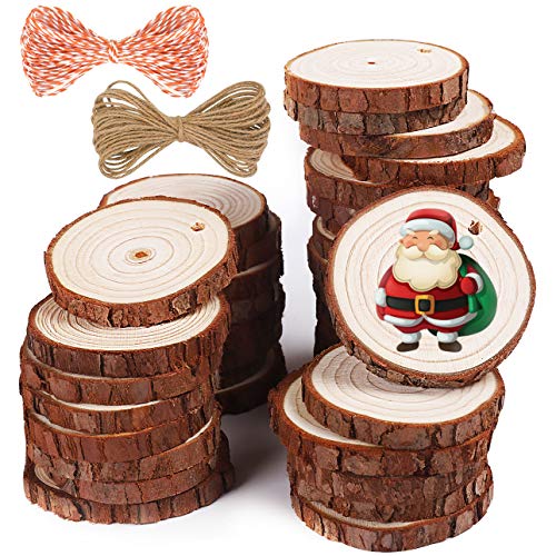 5ARTH Natürliche Holzscheiben - 30 Stück 5-6cm Kunst Unbehandeltes Holz Kit Vorgebohrt mit Loch Holzkreise für Kunst Holzscheiben Weihnachtsschmuck DIY Kunst von 5ARTH