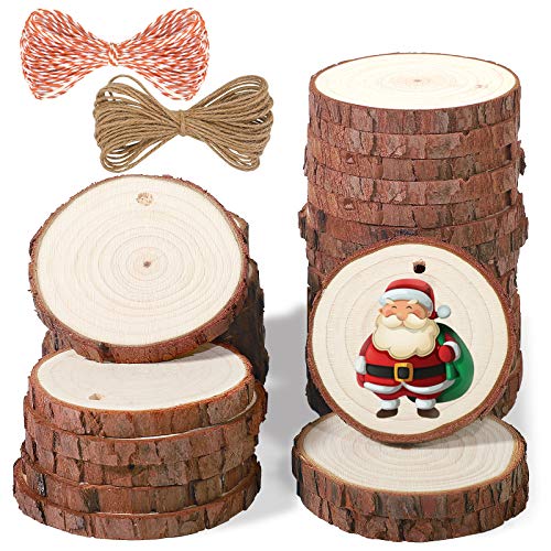 5ARTH Natürliche Holzscheiben - 30 Stück 6-7cm Kunst Unbehandeltes Holz Kit Vorgebohrt mit Loch Holzkreise für Kunst Holzscheiben Weihnachtsschmuck DIY Kunst von 5ARTH