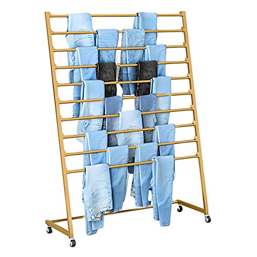 Rollschal-/Jeans-Präsentationsständer auf Rädern, kommerzielles Metallregal für Schal/Hosen/Stoffe, freistehender Geschenkpapier-Organizer (Farbe: Weiß, Größe: 80 x 40 x 155 cm) (Gold, 100 x 40 x 155 von 5sssallefaa