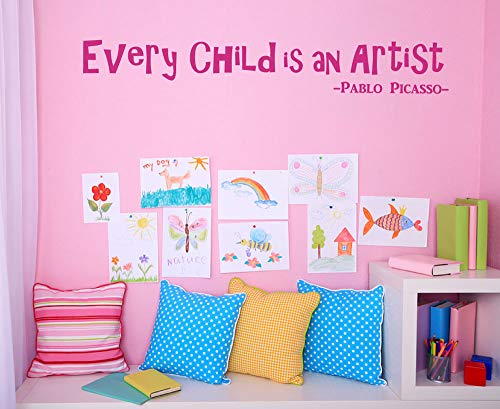 Weil Jede Kind Ist ein Künstler Wand Aufkleber Kindergarten Kinderspielzimmer Küche Schlafzimmer Aufkleber Pablo Picasso Spruch - Weiß Matt, Large von 60 Second Makeover