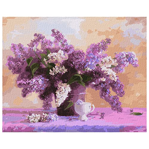 7 Artists Malen nach Zahlen Erwachsene mit Rahmen A Bright Bouquet of Lilacs Set 40x50 cm - Leinwand mit Pinseln, Acrylfarben für Malen Erwachsene von 7 Artists