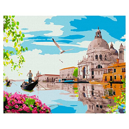 7 Artists Malen nach Zahlen Erwachsene mit Rahmen Bright Venice Set 40x50 cm - Leinwand mit Pinseln, Acrylfarben für Malen Erwachsene von 7 Artists