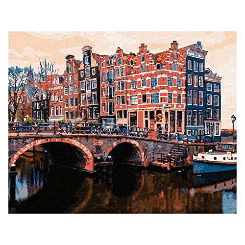 7 Artists Malen nach Zahlen Erwachsene mit Rahmen Charming Amsterdam Set 40x50 cm - Leinwand mit Pinseln, Acrylfarben für Malen Erwachsene von 7 Artists