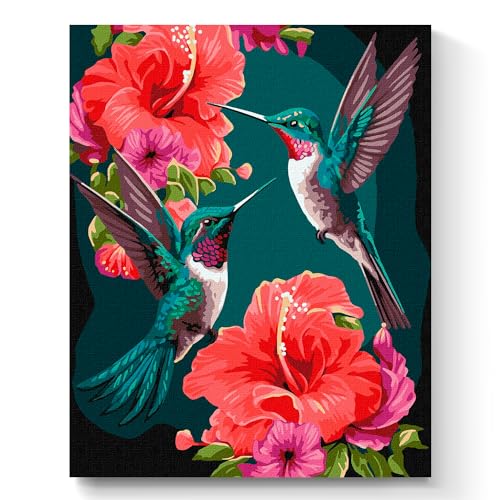 7 Artists Malen nach Zahlen Erwachsene mit Rahmen Emerald Hummingbirds Set 40x50 cm - Leinwand mit Pinseln, Acrylfarben für Malen Erwachsene von 7 Artists