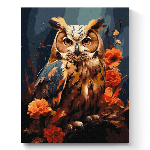 7 Artists Malen nach Zahlen Erwachsene mit Rahmen Forest Owl Set 40x50 cm - Leinwand mit Pinseln, Acrylfarben für Malen Erwachsene von 7 Artists