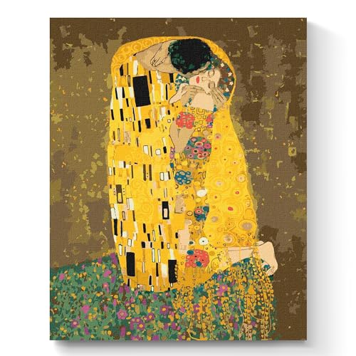 7 Artists Malen nach Zahlen Erwachsene mit Rahmen Gustav Klimt Kiss Set 40x50 cm - Leinwand mit Pinseln, Acrylfarben für Malen Erwachsene von 7 Artists