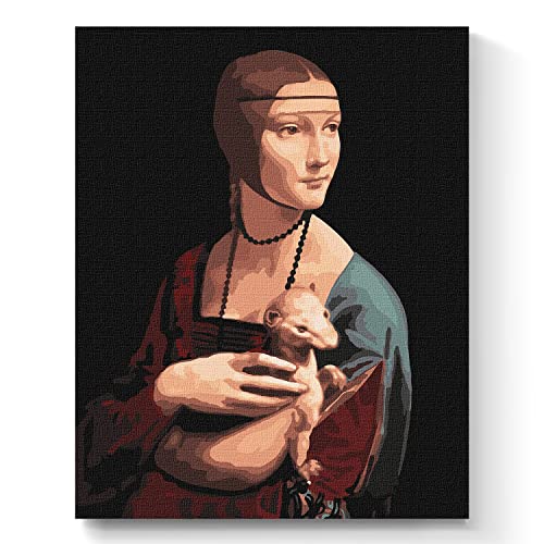 7 Artists Malen nach Zahlen Erwachsene mit Rahmen Leonardo da Vinci Lady With an Ermine Set 40x50 cm - Leinwand mit Pinseln, Acrylfarben für Malen Erwachsene von 7 Artists