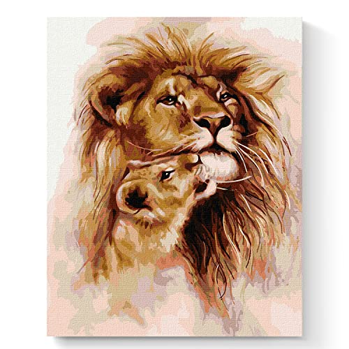 7 Artists Malen nach Zahlen Erwachsene mit Rahmen Lion's Tenderness Set 40x50 cm - Leinwand mit Pinseln, Acrylfarben für Malen Erwachsene von 7 Artists