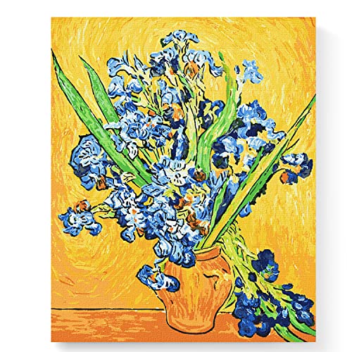 7 Artists Malen nach Zahlen Erwachsene mit Rahmen Van Gogh - Irises in a Vase Set 40x50 cm - Leinwand mit Pinseln, Acrylfarben für Malen Erwachsene von 7 Artists