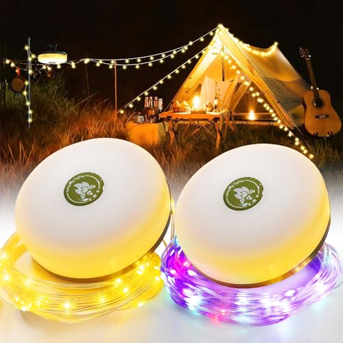 2PCS Camping Lichterkette Aufrollbar,20M Tragbare Wiederaufladbare LED Lichterkette,Outdoor Vielseitige Lichterkette Langlebig und Wasserdicht,Camping Zubehör Campinglampe für Camping, Garten, Wandern von 71Nmly