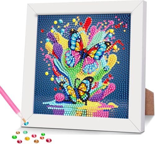 77iiAii Geschenke für Mädchen 6 7 8 9 10 11 12 Jahre Diamond Painting Kinder Schmetterling Mit Rahmen, Diamant Painting Bilder Kinder Geschenk MäDchen 6 Jahre 18x18 Cm von 77iiAii