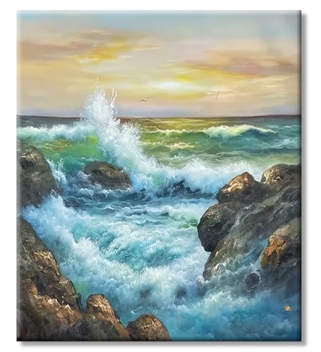 77iiAii Malen Nach Zahlen Erwachsene, Landschaft Meer Anfänger Gemälde kit DIY Knitterfreie Leinwand Bilder, mit Acrylfarbe und Pinsels für Geschenke und Wandbilder Wohnzimmer (40x50cm) von 77iiAii