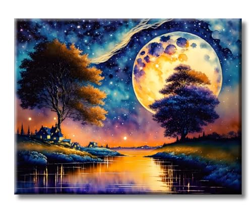 77iiAii Malen Nach Zahlen Erwachsene, Malen Nach Zahlen Knitterfreie Leinwand Bilder Moon, Diy GemäIde Set für Anfänger mit Pinseln und Acrylfarbe Als Geschenk und Wanddeko 40x50cm von 77iiAii