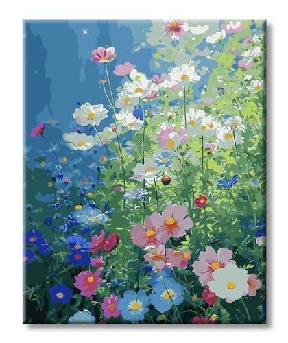 77iiAii Malen Nach Zahlen Erwachsene Blumen, Malen Nach Zahlen DIY Kreativ Bastelset für Erwachsene und Mädchen Geschenk- 40x50cm Faltenfreie Leinwand (Blumen-A5) von 77iiAii