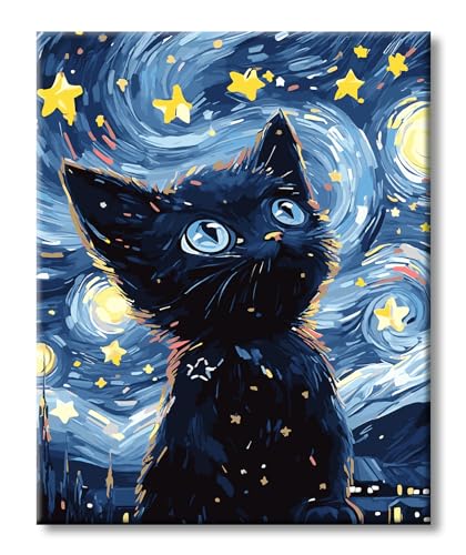 77iiAii Malen Nach Zahlen Erwachsene Katze, DIY Handgemalt Ölgemälde Leinwand set, Anfänger Kreativ Malen Nach Zahlen zur Heimdekoration - 40x50cm von 77iiAii