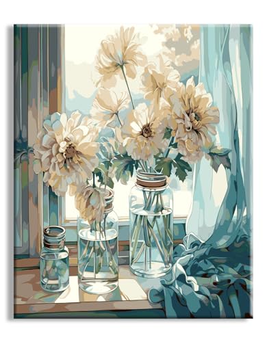 77iiAii Malen nach Zahlen Erwachsene Blume, DIY Handgemalt Ölgemälde Kit Paint by Numbers Adult Mit 3 - Pinseln und Acrylfarbe knitterfreie leinwand Kit - Geschenkideen 40 X 50 CM (Blume-A2) von 77iiAii