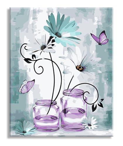 77iiAii Malen nach Zahlen Erwachsene Blume, DIY Handgemalt Ölgemälde Kit Paint by Numbers Adult Mit 3 - Pinseln und Acrylfarbe knitterfreie leinwand Kit - Geschenkideen 40 X 50 CM (Blume-A3) von 77iiAii