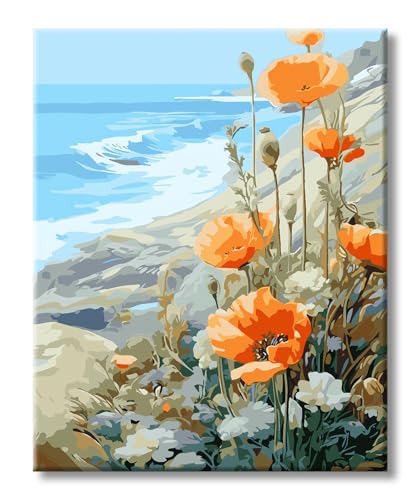 77iiAii Malen nach Zahlen Erwachsene Blume, DIY Handgemalt Ölgemälde Kit Paint by Numbers Adult Mit 3 - Pinseln und Acrylfarbe knitterfreie leinwand Kit - Geschenkideen 40 X 50 CM (Blume-A6) von 77iiAii