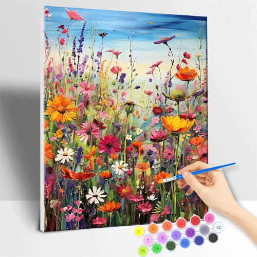 77iiAii Malen nach Zahlen Erwachsene Blumen Mit Rahmen, DIY Handgemalt Ölgemälde Kit Paint by Numbers Adult Mit 3 - Pinseln und Acrylfarbe knitterfreie leinwand Kit - 40 X 50 CM von 77iiAii