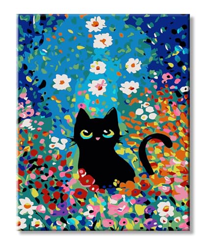 77iiAii Malen nach Zahlen Erwachsene und kinder, DIY Bastelset Handgemalt Ölgemälde Kit Paint by Numbers Adult Mit 3 - Pinseln und Acrylfarbe knitterfreie leinwand Kit - 40 X 50 CM (Katze) von 77iiAii