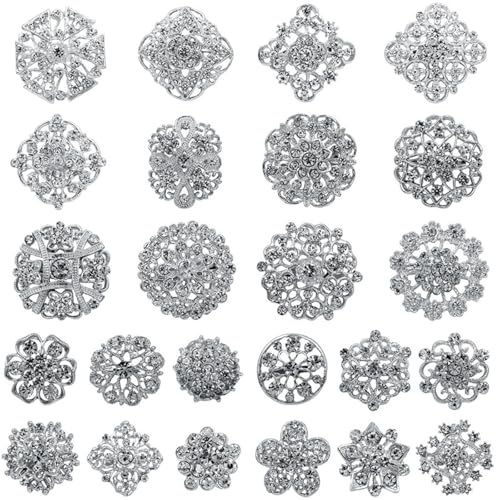 24 Stücke Strass Broschen Kit Kristall Anstecknadeln Broschen Pins Elegant Kranz Brosche Anstecknadel Für Braut Brautjungfer Hochzeit Corsage Kleid Kleidung Brosche Zubehör (20X15X5CM) von 95sCloud-1