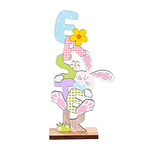 95sCloud-1 Ostern Deko Ostern Holz Easter Holzschrift Osterdeko Desktop Ornament Frühling Ostern Party Festival Dekoration Wohnzimmer Schlafzimmer Tischdeko (B, One Size) von 95sCloud-1