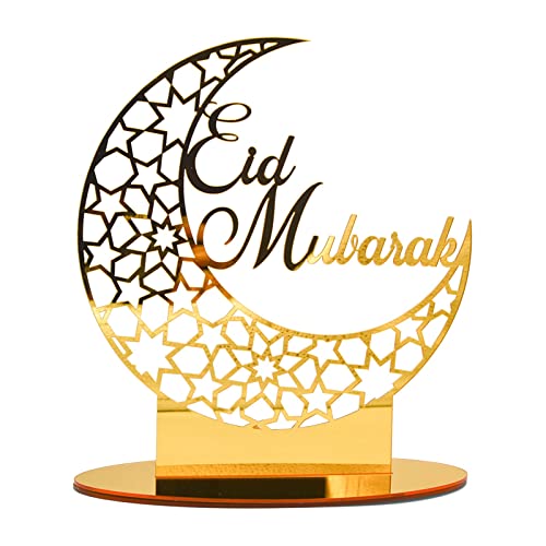 Eid Mubarak Dekoration Eid Mubarak Ornament Mond Stern Ramadan Tischdekoration Hohle Eid Dekorationen Tisch Schild Dekoration für Fröhliches Eid Mubarak Ramadan Haus Tisch Handwerk Geschenk (B) von 95sCloud-1