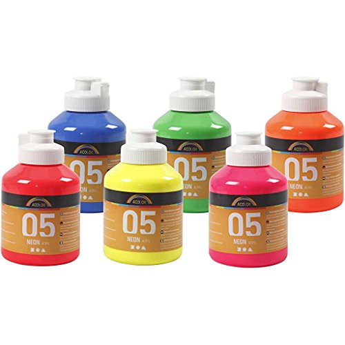 Acrylfarbe Neonfarbe, 6 x 500 ml von A-Color