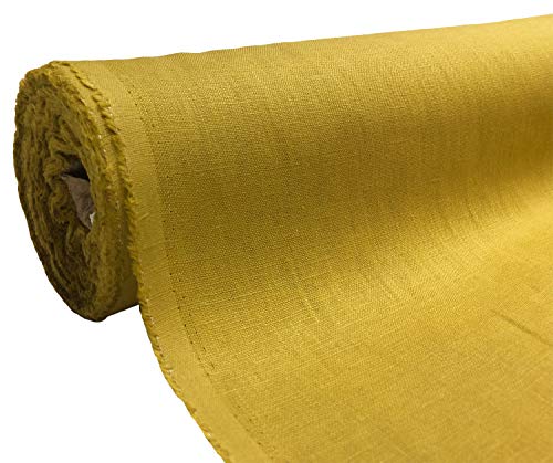 A-Express Naturrein Leinen Stoff Sanft Kleidung Reines Leinenstoff für Handarbeit Nähen Heimwerken Schneiderei Kreuzstich Mode Tasche 100% Leinen 140cm Breite - 5 Meter 500cm x 140cm Senf von A-Express