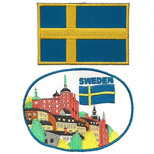 A-One 2 PCs Pack-Stockholm City Patch+ Schweden Flagge Patch, Capital City Patch, Reise-Souvenir-DIY-Stickerei, Country-Themen Patch Nr. 347C von A-ONE