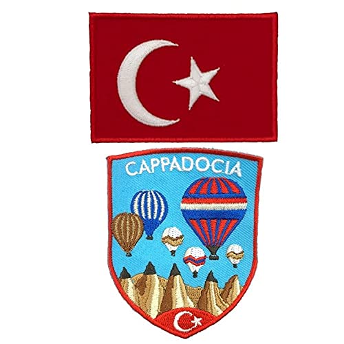 A-ONE 2 Stück - Cappadocia Souvenir Patch + Truthahn-Flagge Abzeichen, Stein Kirche Murals Carving, kreative kulturelle Dekoration, Abzeichen, patriotische Stickerei, Aufnäher Nr. 289C von A-ONE