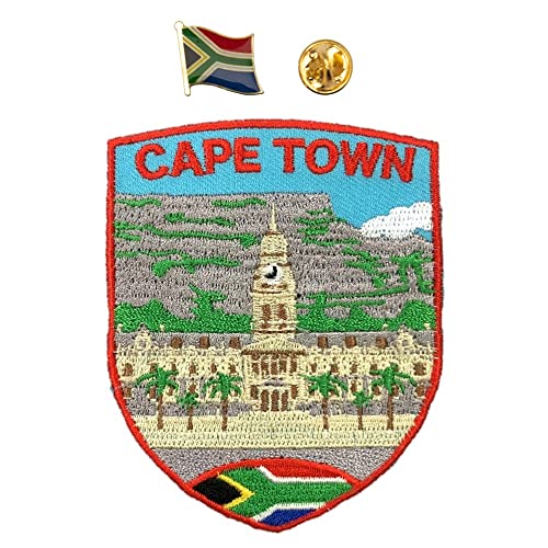 A-ONE Cape Town bunter bestickter Aufnäher + selbstklebende Flagge Südafrika, Kleidungsstücke zum Aufbügeln oder Aufnähen auf Accessoires, Sehenswürdigkeits-Aufnäher und Metallnadel für Hemden, Hundegeschirr, Jacken Nr. 415P von A-ONE