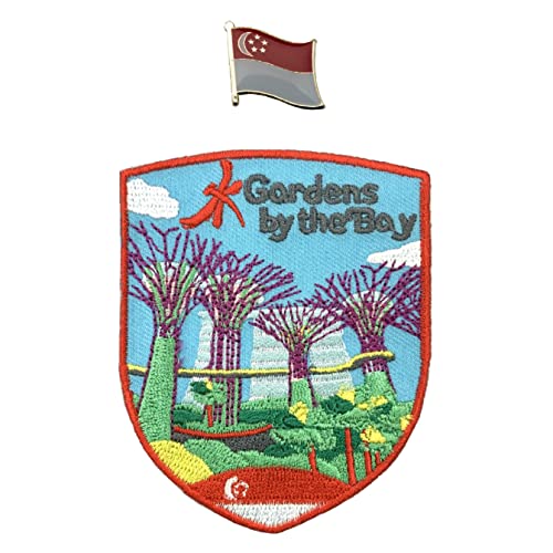 A-ONE Gardens by the Bay Country Feature Patch + Singapur Metall Brosche, personalisierte DIY Patches und Flagge Pin für Kleidung, Jeans, Taschen, winkende Flagge, patriotische Pin NO.414P von A-ONE