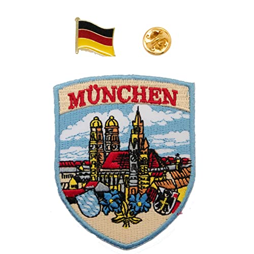 A-ONE Germany Country Flag Pin + München Wahrzeichen bestickter Aufnäher, langlebiger Aufnäher, Deutschland Icon Applikation, Herren Anzugnadel für Kleidung, Weste, Jacke Nr. 117P, blau, Einheitsgröße von A-ONE