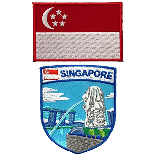 A-ONE Merlion Shiled Patch + Singapur-Flagge Applikation, internationale Icon, Länderflagge, Reise-Souvenir, geeignet für Taschen und Kleidung, Aufbügeln, selbstklebende Applikation Nr. 334C von A-ONE