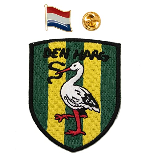 A-ONE Niederlande Flagge Metall Pin + Holland Den Haag Stork Shield Iron on Patch, The Hague Souvenir, 3D Tactical Patch, Weltflagge Pin für Kleidung, Weste, Jacke No.143P, blau, Einheitsgröße von A-ONE