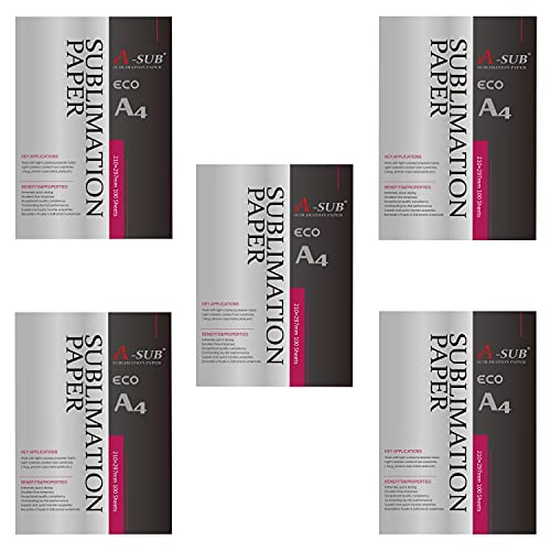 A-SUB Sublimationspapier A4, 210x297 mm, 500 Blatt, kompatibel mit EPSON, SAWGRASS, RICOH, Brother Sublimationsdruckern von A-SUB