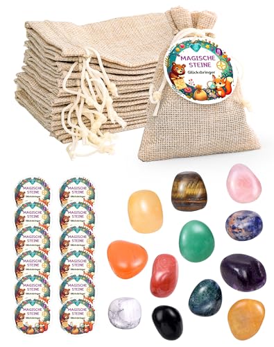 A aBlumen 12 Set Glückssteine für Kinder Glücksbringer Kinder Steine Mitgebsel Kindergeburtstag Geburtstagmitbringsel Magische Steine für Kindergeburtstag Party Einschulung Gastgeschenk Souvenir von A aBlumen