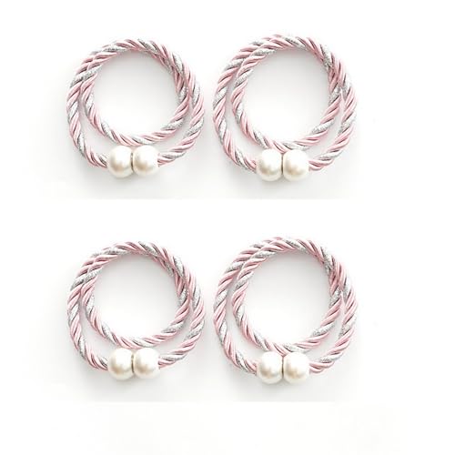 A.Monamour 4 Stück Magnetische Vorhang Raffhalter Vorhanghalter Gardinenhalter Halterungen Modern Gardinen Spangen Halter Stark Magnete Seil Kordel Gewebte mit Ball Schnallen Dekoration - rosa von A.Monamour