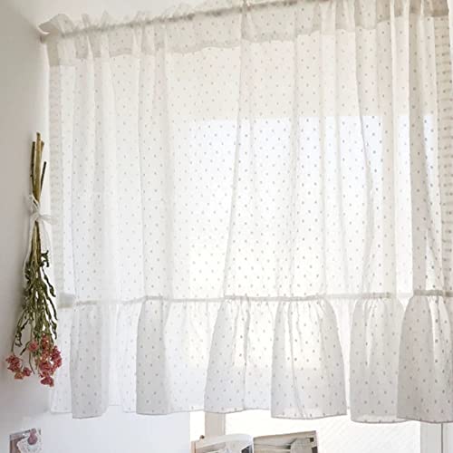 A.Monamour Gardine Scheibengardinen Kurzstores Halbtransparenter Weißer Voile Tüll Chiffon Pompon mit Rüschen Kurzgardinen Küchengardine Küchenvorhang Küche Fenster Kurz Vorhang Stores Bistrogardine von A.Monamour