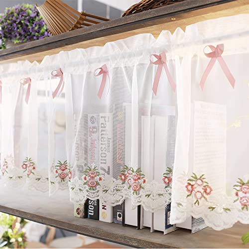 A.Monamour Gardine Scheibengardinen Kurzstores Schiebevorhänge Weiße Transparente Voile Tüll Blumenstickerei Kurzvorhang Kurzgardinen Fensterbehandlung Küche Vorhang Fenster Kurz Stores Bistrogardine von A.Monamour